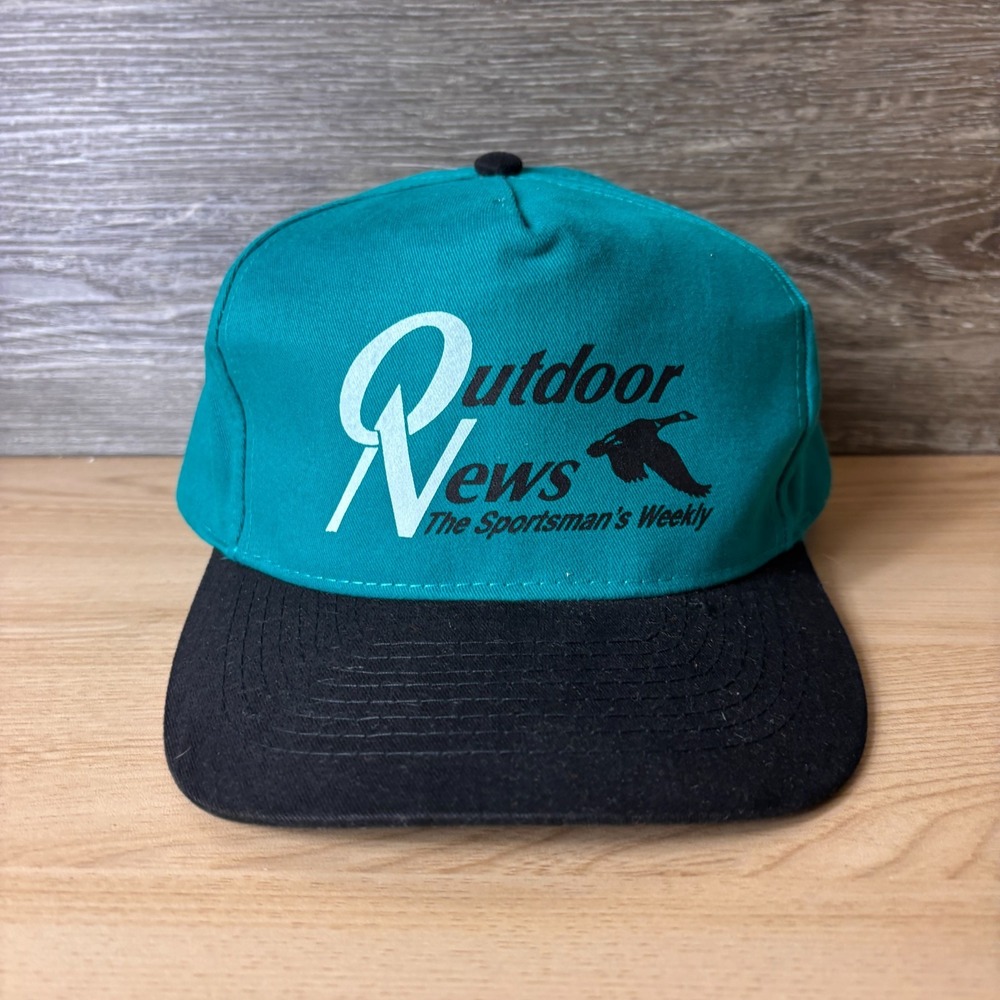Vintage Outdoor News Hat Cap Snap Back Blue Teal Trucker Adjustable